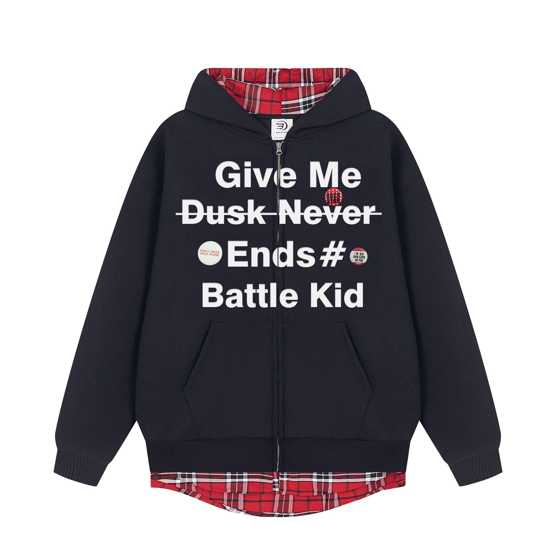 American lazy wind 2025 retro fake two-piece plaid splicing hooded sweater autumn national tide brand XXXL чёрный