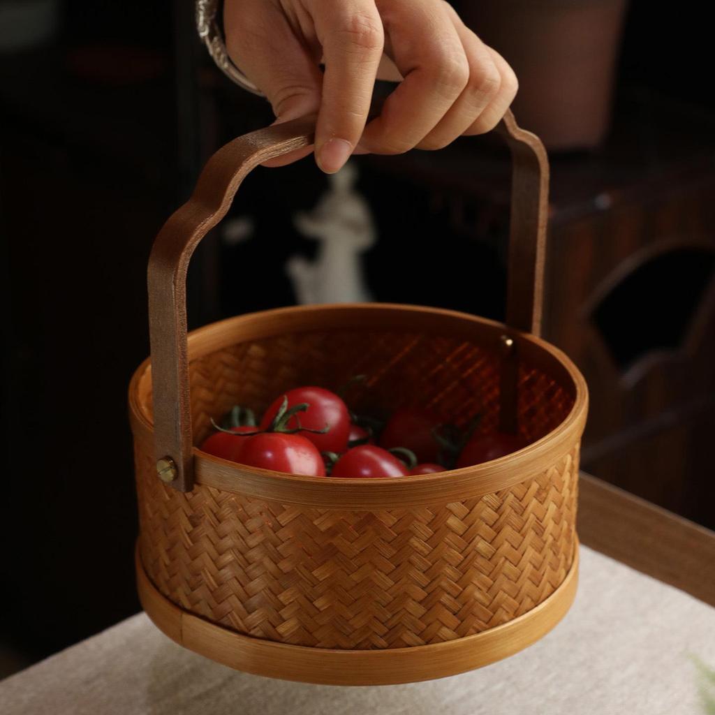 Bamboo Woven Fruit & Pastry Basket: Retro Distressed Storage for Tea Room or Home