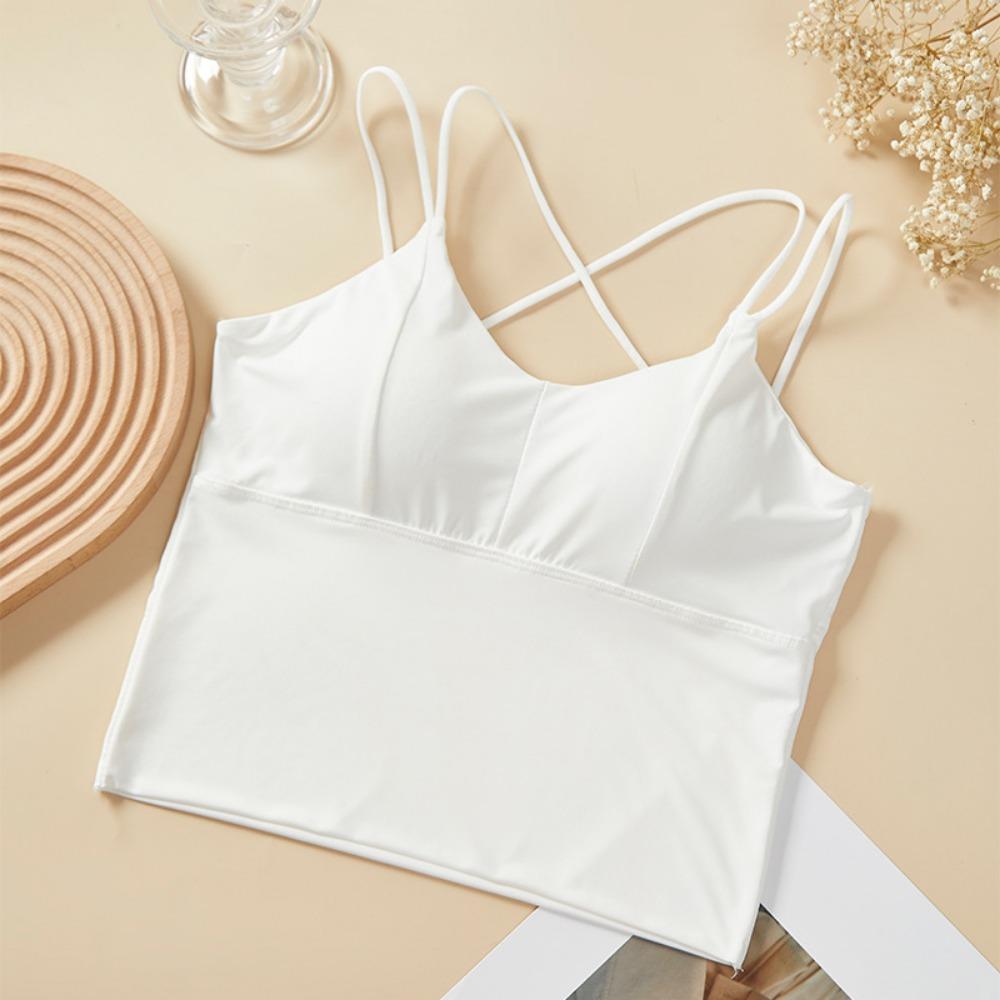 

Ice SilkTank Top Chest Pad Halter Crop Tops Women Summer Camisole Backless Camisole Fashion Tube Lady Sleeves Shorty Vest One Size белый