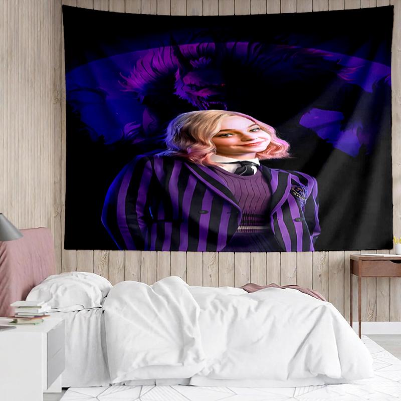 Wednesday Print Tapestry, Backdrop, Easy Setup, Ideal for Bedroom, Office & Living Room, with Aesthetic Wall Hanging Decor.