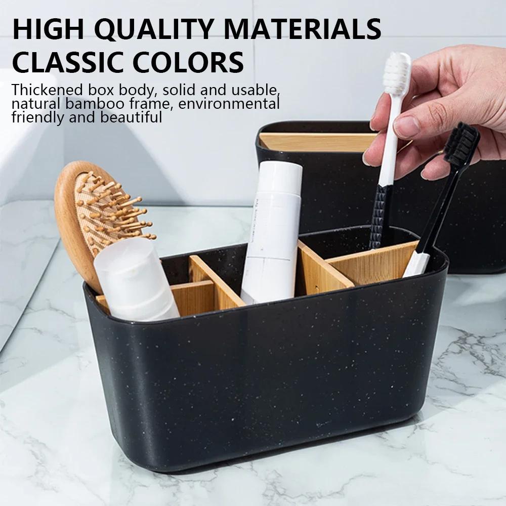 Toothbrush Holders for Bathrooms, Bamboo Tooth Brush Holder with 5 Slots Bathroom Vanity Organizer Countertop for Toothpaste
