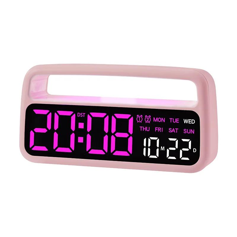 

Creative Digital Alarm Clock with Handle Shaped Mood Light LED Table Clock Large Screen Desktop Clock Dual Alarm Week Date DST