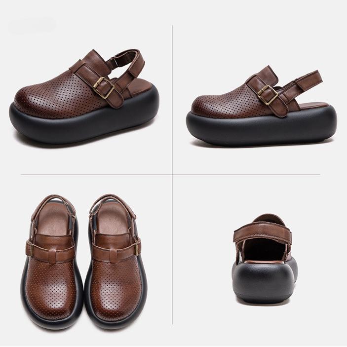 Johnature Retro-Sandalen mit runder Zehenpartie, atmungsaktiv, dicke Sohle, lässig, vielseitig, flache Plateauschuhe für Damen