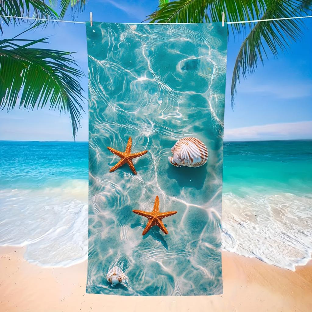 Starfish And Shell Pattern Microfiber Beach Towel - Quick Dry, Lightweight - Great For Travel, Yoga, Camping, Beach Blanket