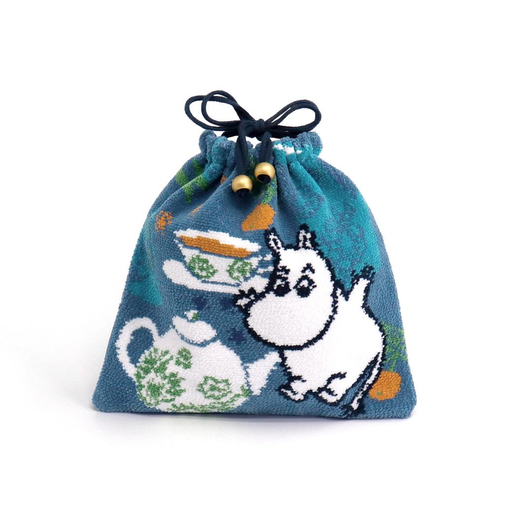 Moomin Pyon Chenille Drawstring Chenille H24 x W23cm Bag, Navy, Weave, 47-4707350, Approx.