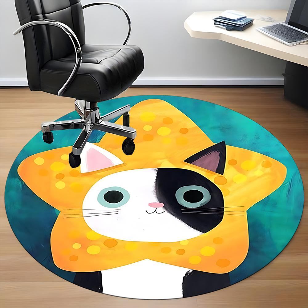 1pc Cat Star Office Round Area Rug, Indoor Mat Suitable ForOffice, Under Office Chairs Bedroom Living Room Home Decor, Room Deco u56