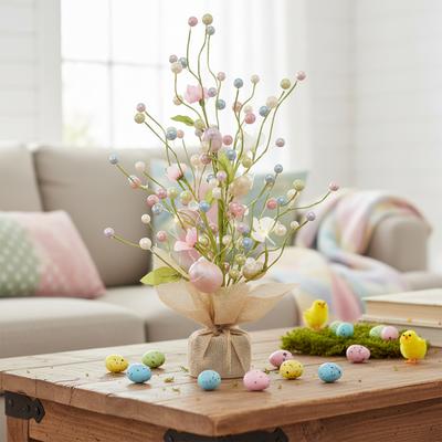 LED Easter Foldable Table Decoration Tree Lightweight Lighted Eggs Ornaments Folding DIY Artificial Flower for Home Party