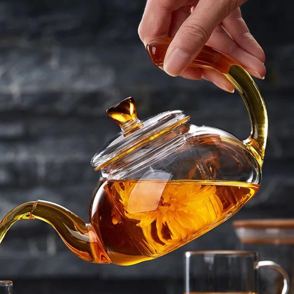 High Temperature Resistant Glass Teapot Thickened Brewing Teapot Flower Teapot Tea Set Office Thickened Glass