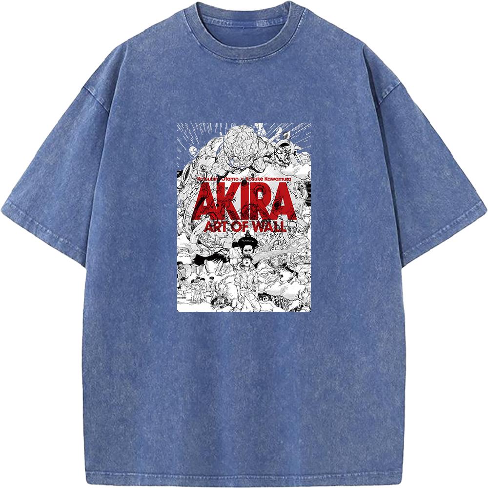Akira Manga Graphic Print Tshirt Vintage Washed Oversized T Shirt For Men Women Clothing Summer Cotton Short Sleeve Tees Tops