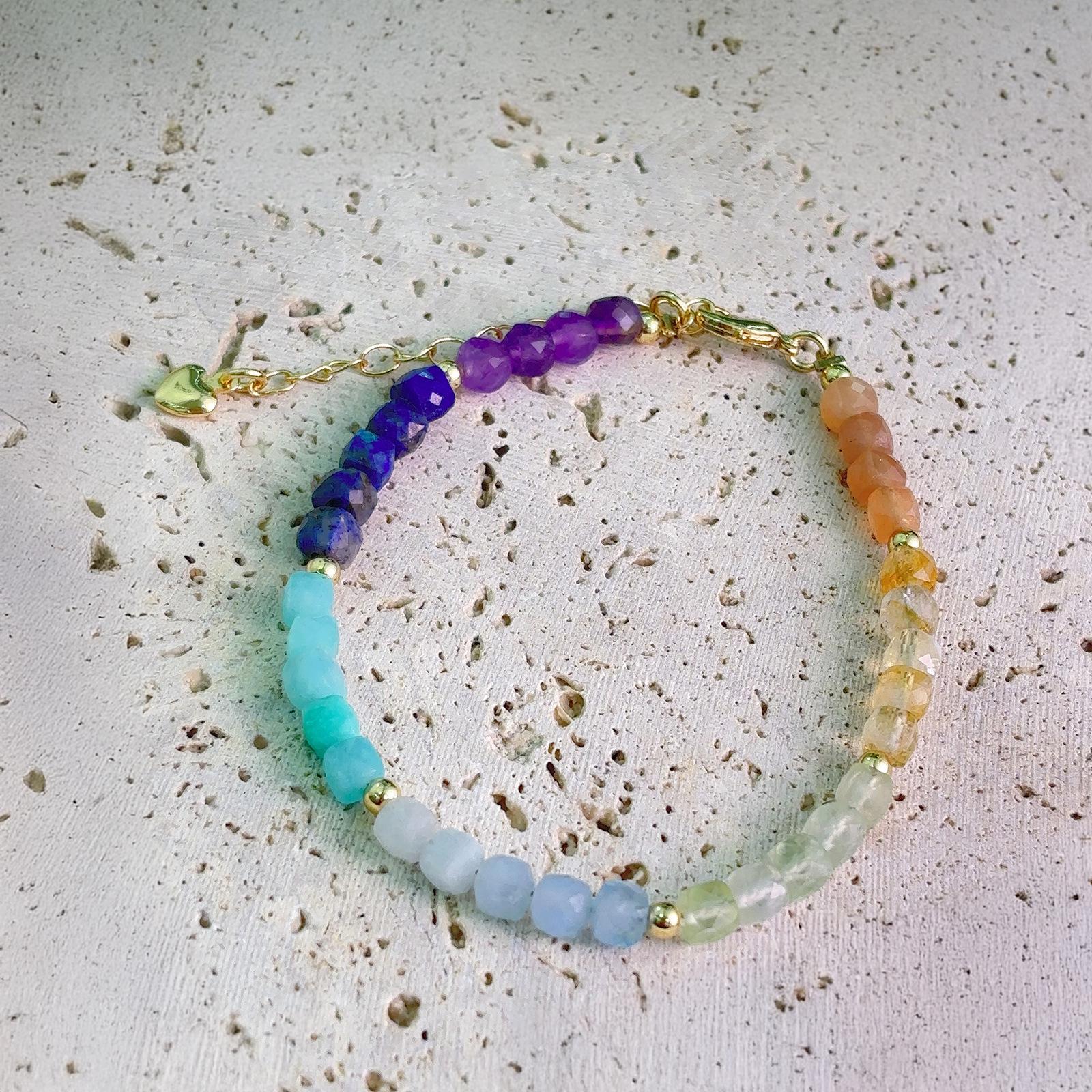 Colorful Lapis Lazuli & Crystal Sugar Cube Bracelet - Women s Niche Design