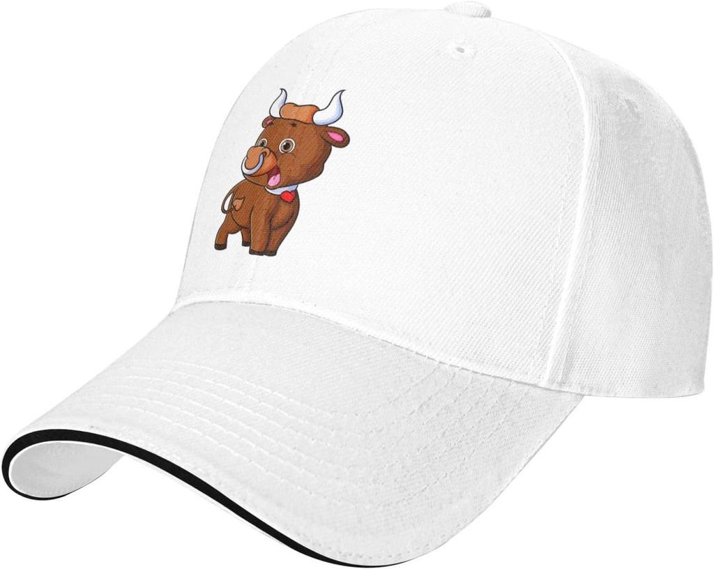 Süße junge Stier Cartoon Grafik Baseballkappe Lustige Tier Trucker-Mütze Outdoor Golfkappen für Männer Frauen