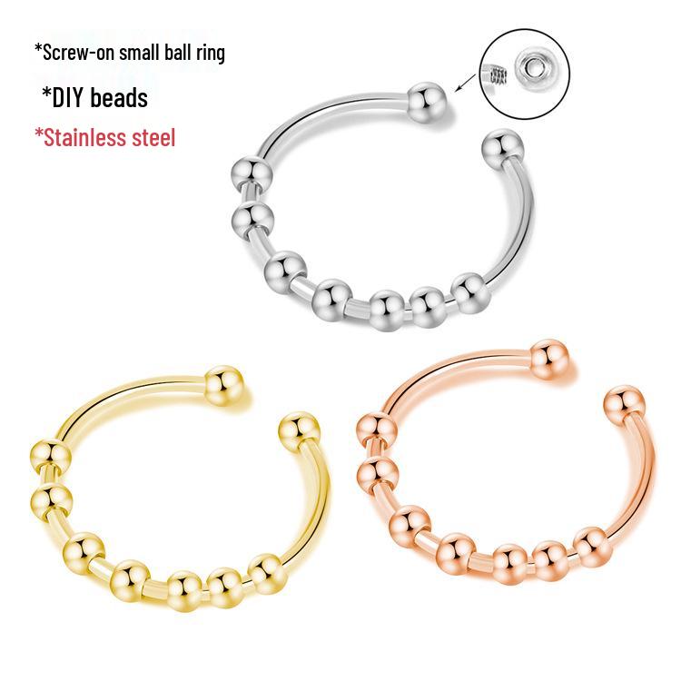 Stainless Steel Adjustable Spiral Bead Fidget Ring