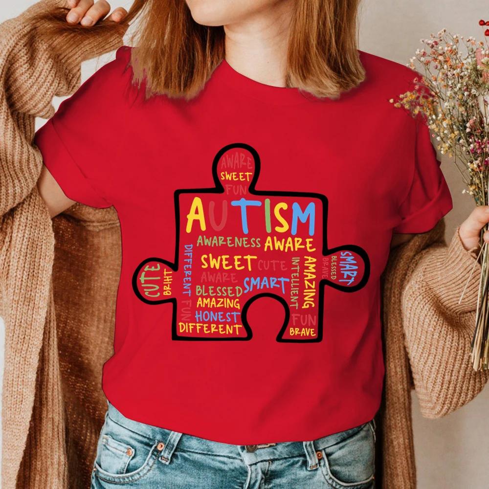 Women TShirt Summer Autism Graffiti Puzzle T Shirt Women Casual White Cozy Tops Loose Short Sleeve Y2k Tshirt Camisas Mujer