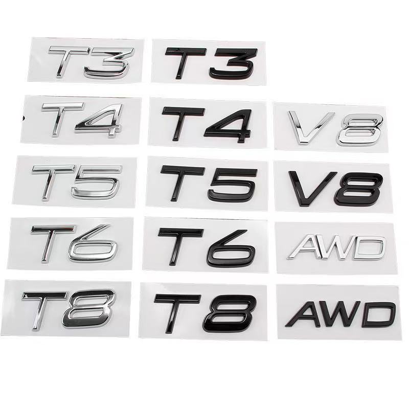 3D Chrom ABS T0/T3/T4/T5/T6/T7/T8/V8 AWD Schriftzug Emblem Kofferraumplakette Für XC40 XC60 XC70 XC90