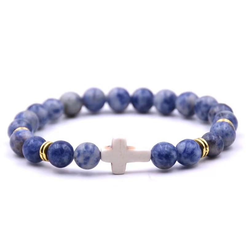 Unisex Agate & Natural Stone Pine Cross Bracelet