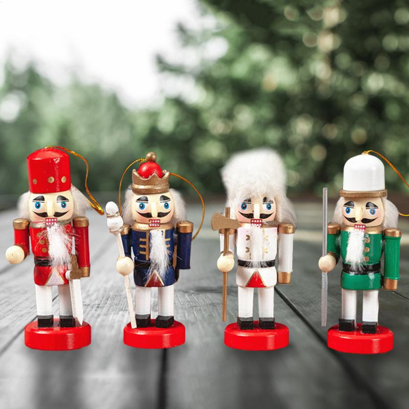 4PCS/Set Wooden 10CM Nutcracker Puppet Christmas Decoration King Soldier New Year Kids Room Decoration Nutcracker Soldier