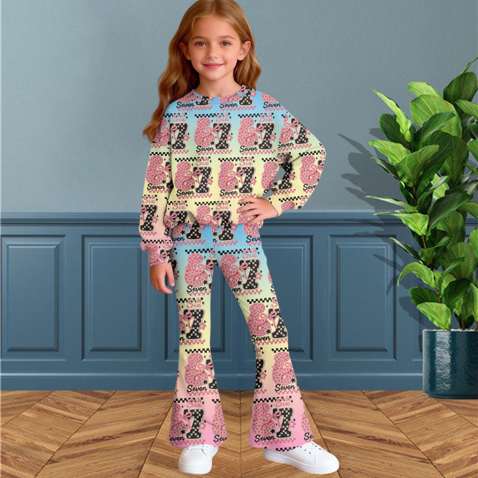 

Children s Long Sleeved Digital Printed Loose Casual Fashionable Round Neck Top Pants Two,piece Set 110 чорний