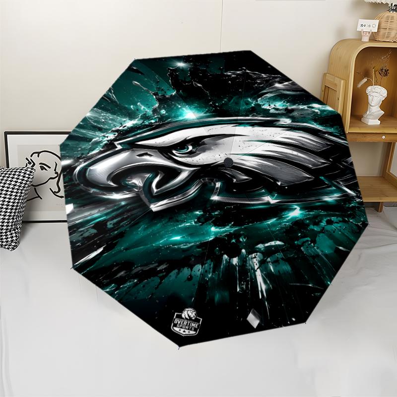 Philadelphia Eagles LOGO Print Automatic Umbrella, 8 Rib Iron Frame, Plastic Handle, Suitable for Outdoor Travel &Daily , Ideal Gift