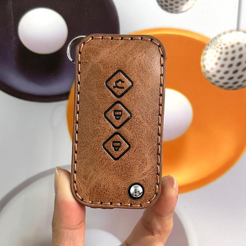 

Leather For Chevrolet Chevy Wuling Asta Suv 3 Button Flip Folding Keyless Remote Car Key Case Cover Fob Bag Keychain Accessories
