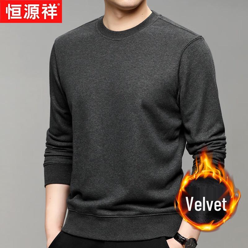 

Hengyuanxiang Men s Thermal Fleece-Lined Round Neck Pullover T-Shirt L