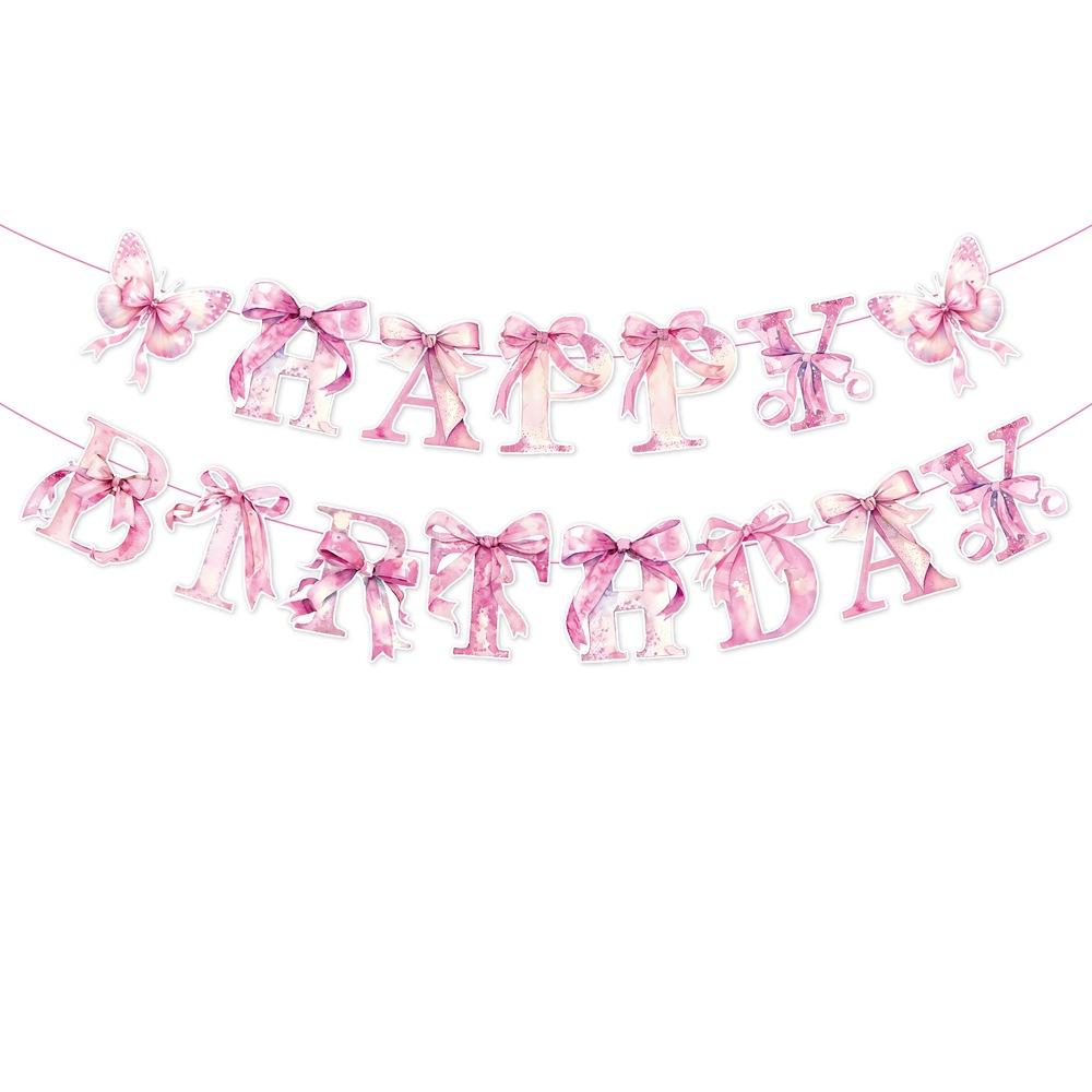 Bow Party Birthday Banner Girl's Birthday Pink Bow Spiral Pendant