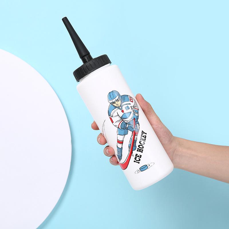 Ice Hockey Sports Leak-Proof 1L Portable Water Cup with Long Straw and Two Mouth Types