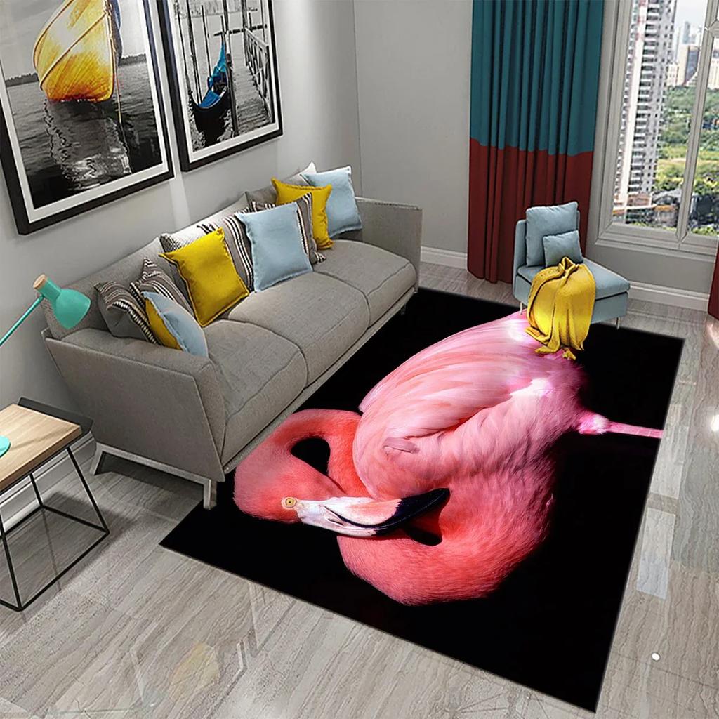 3D Schöner Flamingo Teppich Reizende Tierteppiche für Wohnzimmer Kinderzimmer Eingang Dekor Teppiche Badezimmer Küche Rutschfeste Matten