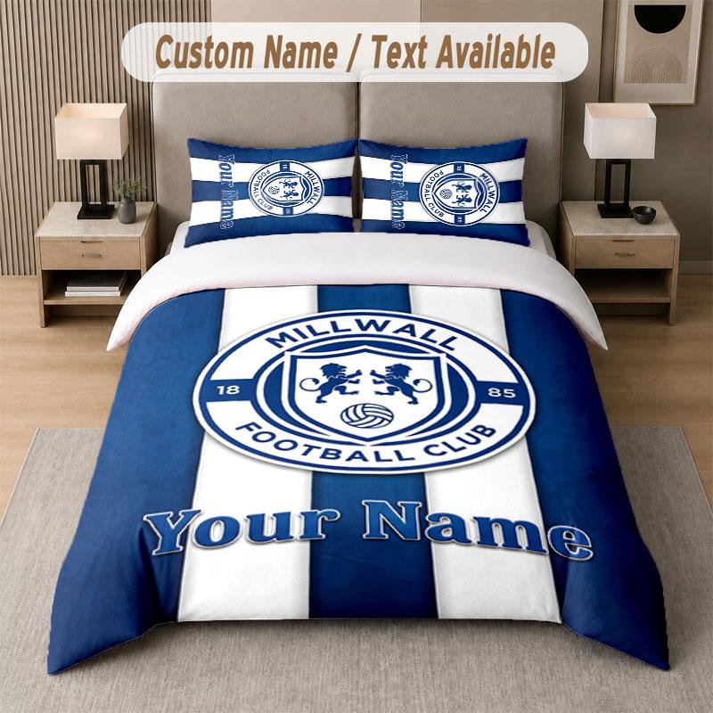 Custom Bedding Set Millwall Pattern, Print Name Text 1 Duvet Cover plus 2 Pillowcases Home Textile