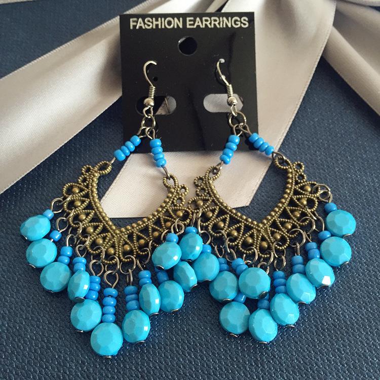 Popular earrings Bohemian retro fringed long beaded earrings colorful earrings women