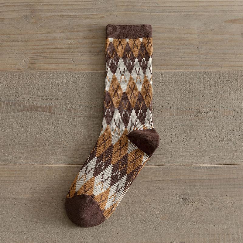 

Длинные носки в стиле ретро для женщин, носки до середины икры для осени и зимы, теплые, коричневые носки до колена для женщин, хлопковые носки 1 pair