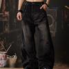 American Retro High Street Ripped Old Scimitar Jeans Men's and Women's Loose Straight Hip-hop Wide-leg Pants Sickle Pants