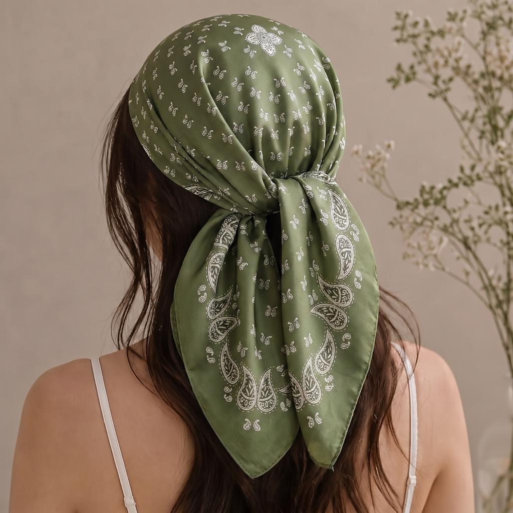 Quadratisches Tuch Damen Hijab Kopftuch Bandana Taschentuch Seidentücher Frau Luxus Winddicht Turban Stirnband Retro Bohemian
