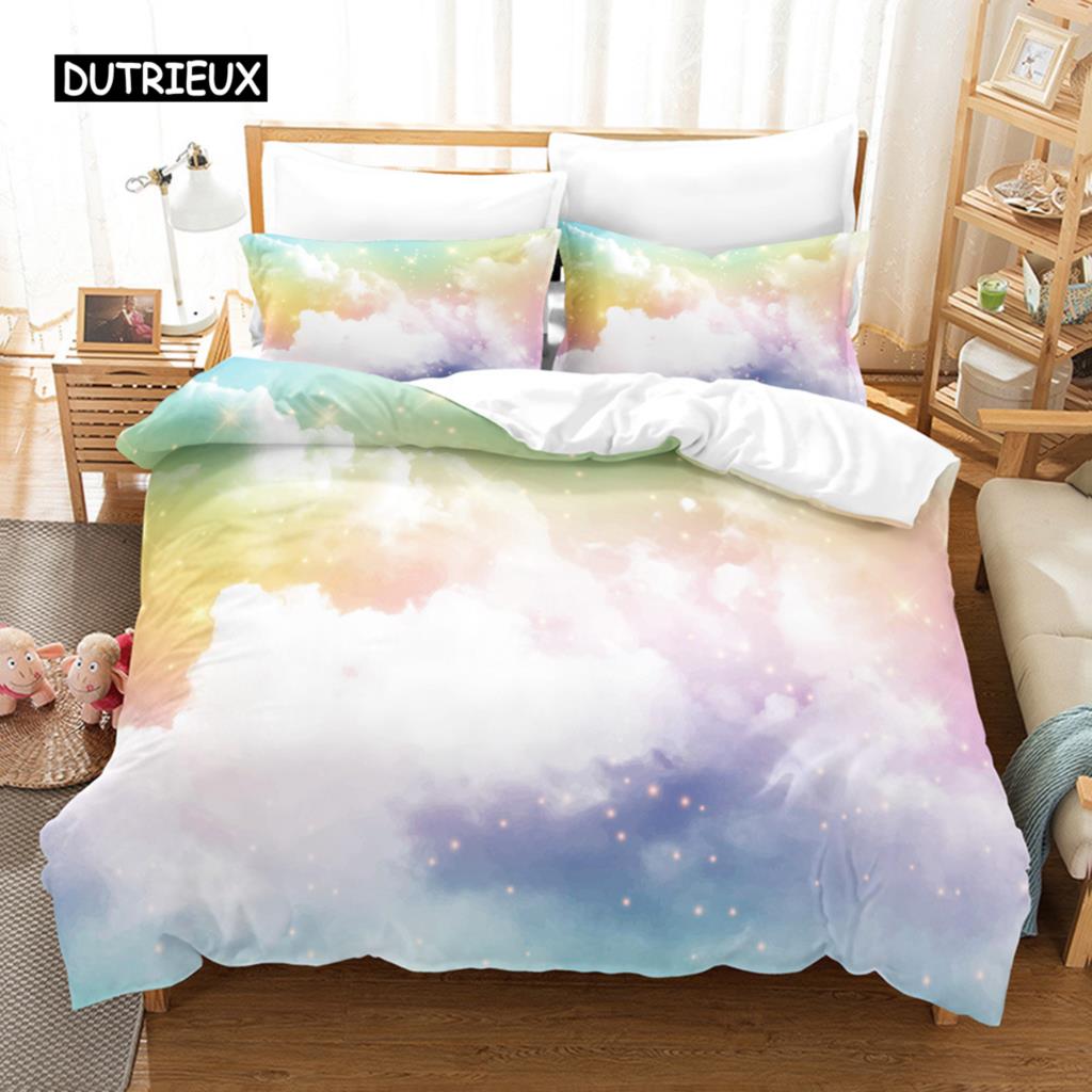 Sada povlečení Clouds Iridescent Dream Cloud Sada ložního prádla Ženy Kawaii Estetický styl King Size 2/3 ks Polyesterový povlak na přikrývku