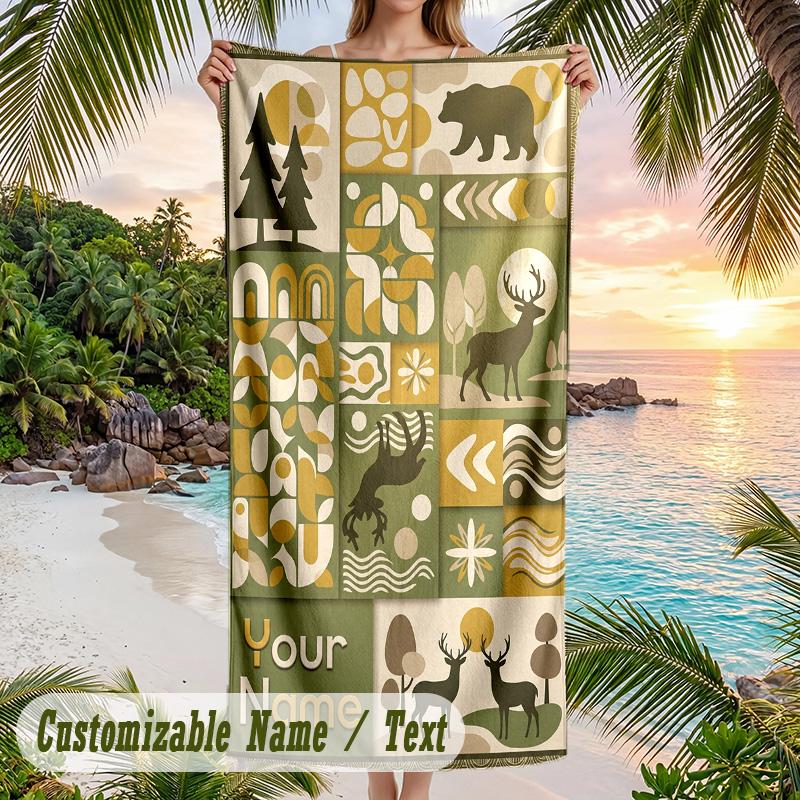 Forest Nature Theme Beach Towel Personalized Custom Name & Text Soft Quick Dry Beach Towel for Swimming Travel