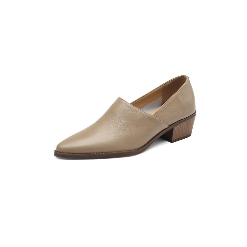 Fashion Women's New Simple and Comfortable Vintage Leather Pointed High Heels Large Lefu Shoes