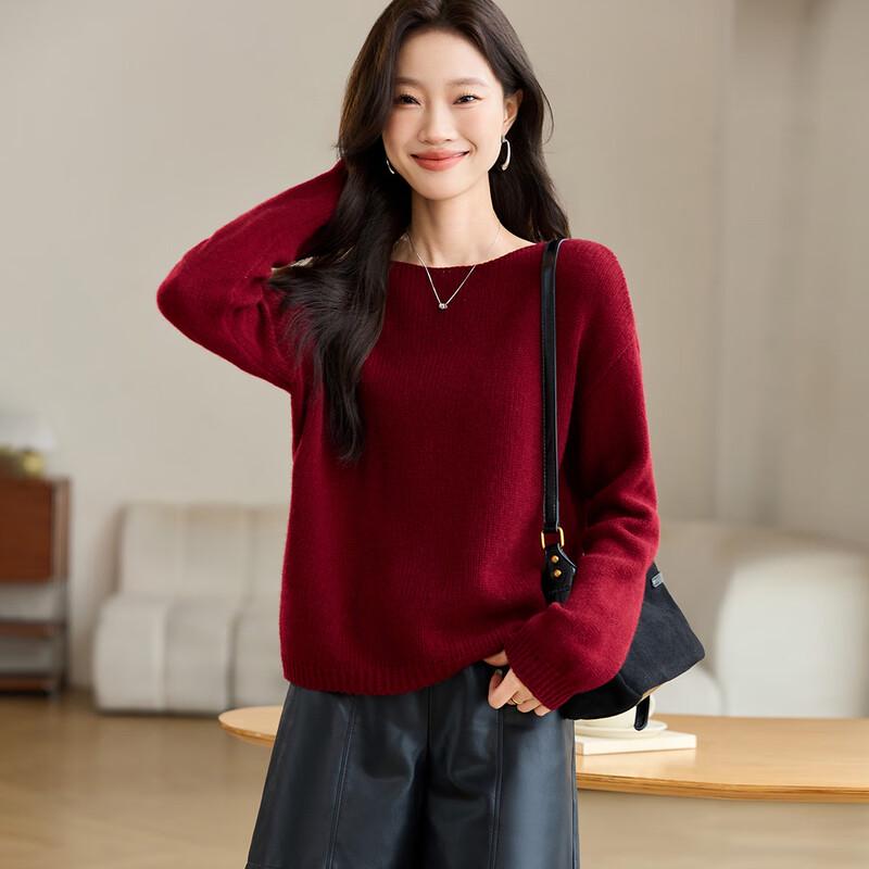 

Srcr Women s 100% Wool Round Neck Loose Sweater One Size