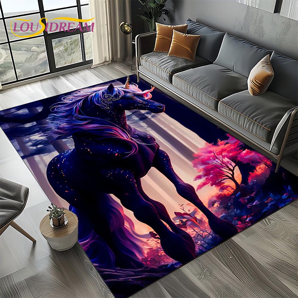 Unicorn Cartoon Cute 3D Dream Girl Carpet Rug for Living Room Bedroom Home Sofa Decoration,Kid Area Rug Non-slip Floor Mat Gift