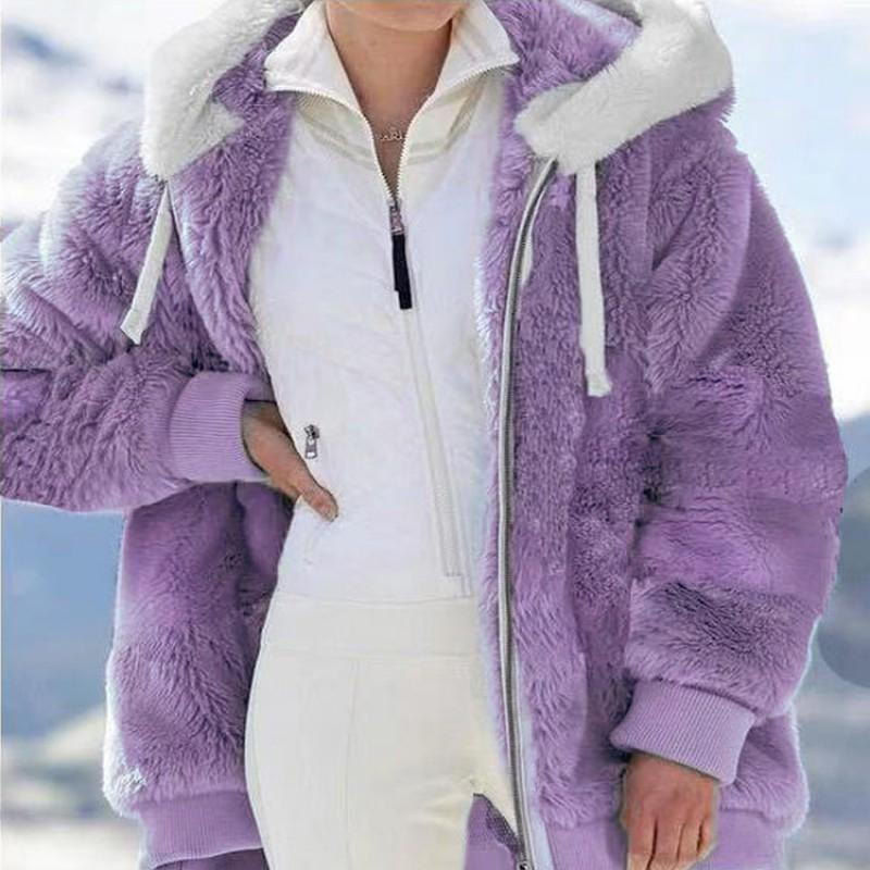 Womens Oversized Fleece-Lined Hooded Zip-Up Coat Winter Warm Loose Fit Long Outerwear In Solid Colors