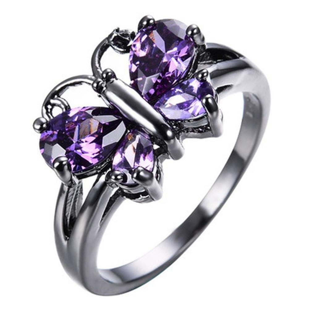 Butterfly Drop Pear Shape Amethyst Zircon Ring