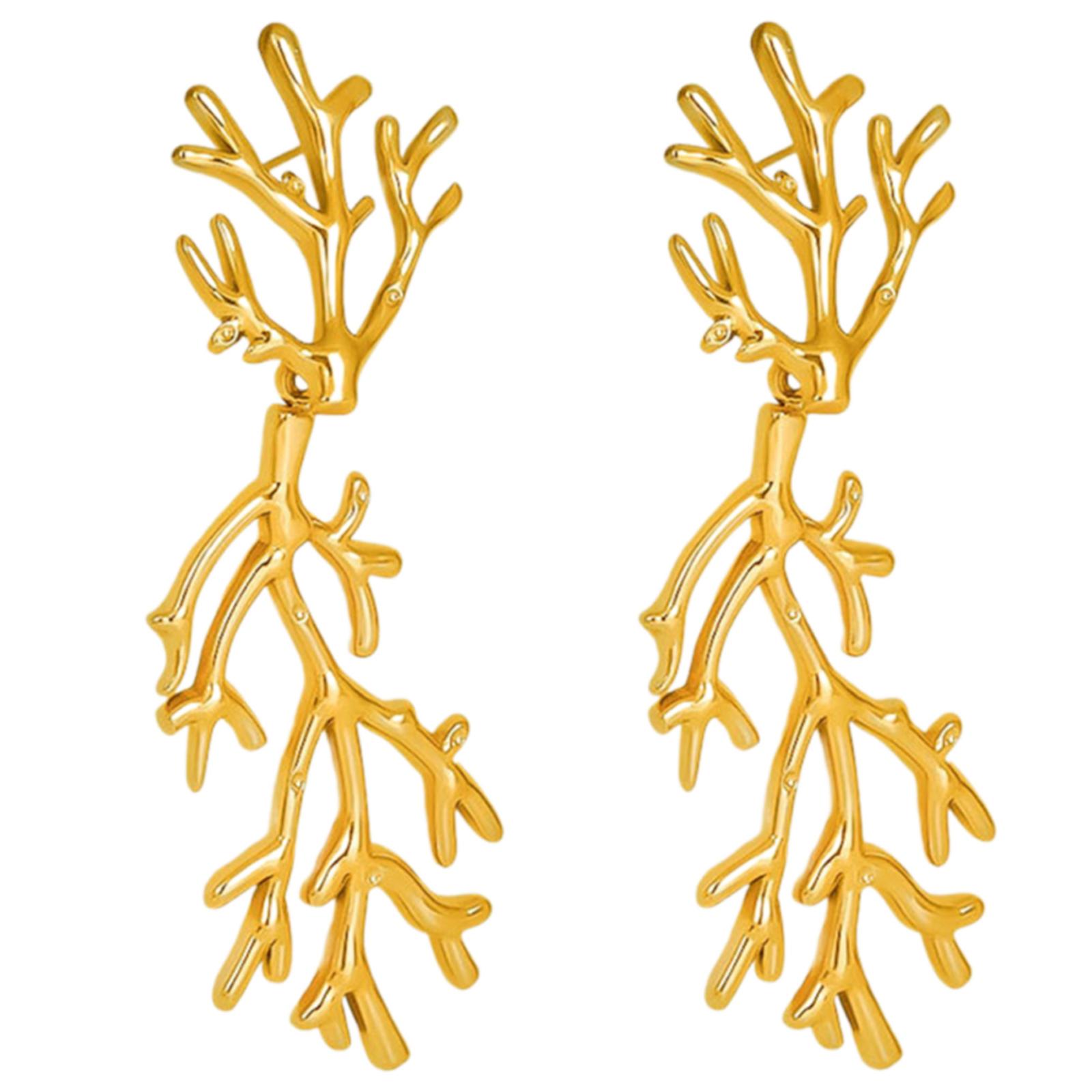 

Преувеличенные серьги в стиле хип-хоп с ветвями, ювелирный аксессуар для женщин-законодательниц моды, прочные и портативные золотой