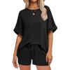 Women's Summer Color Casual Suit Oversized Short Sleeve T-shirt Drawstring Shorts Sportswear