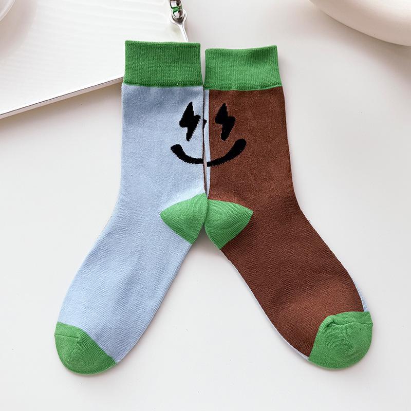Chaussettes montantes tendance printemps et automne pour femmes, design dessin animé, assortiment de couleurs, smiley épissé