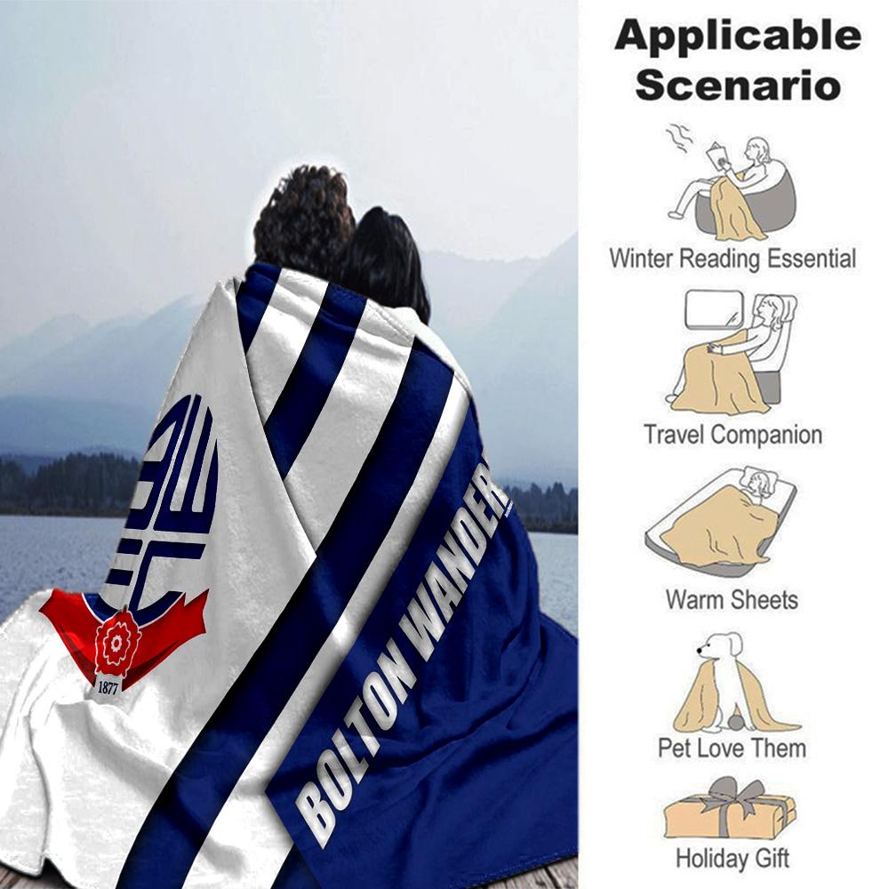 Bolton Wanderers Crest Design Flannel Blanket, Soft Polyester, Modern Design, All-Season for Camping, Travel, Gifts for Holidays or Birthdays