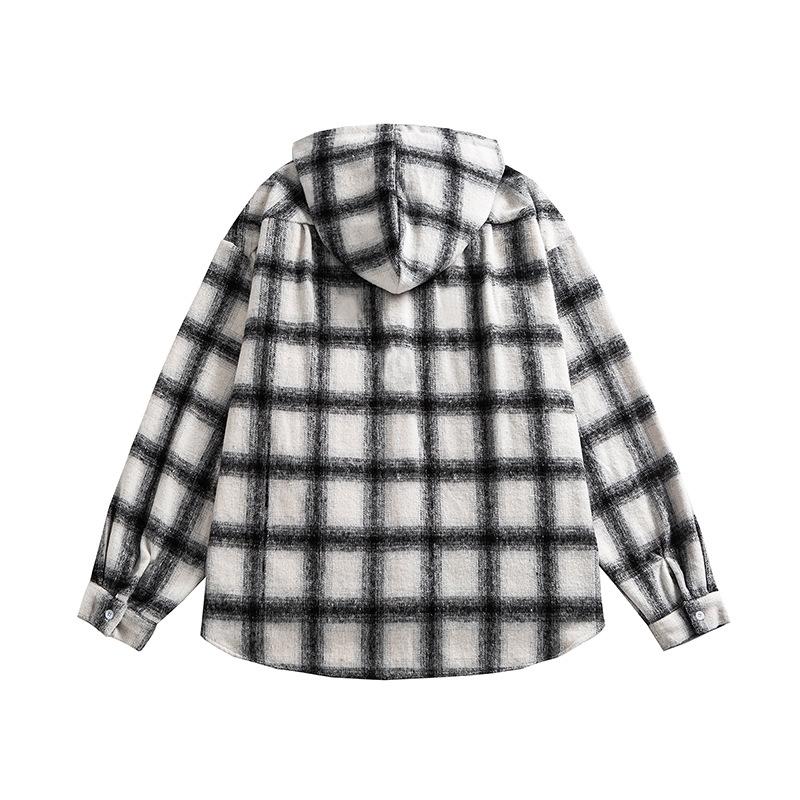 New Men's Hooded Plaid Shirt Loose Jacket for Men and Women Versatile Plaid Jacket for Men and Women