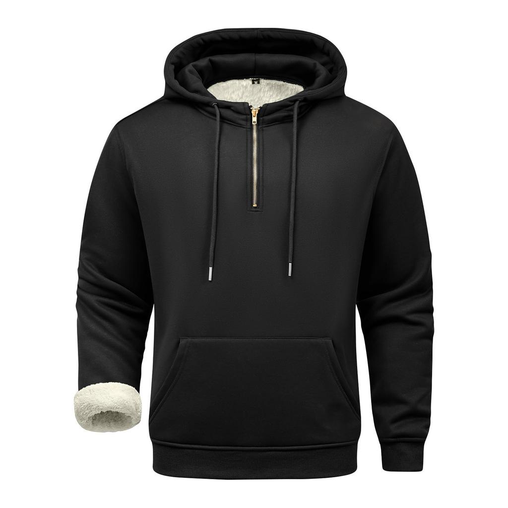 Men's Solid Color Half-Zip Fleece Hoodie Men's Sports Large Size Casual Fleece Hoodie