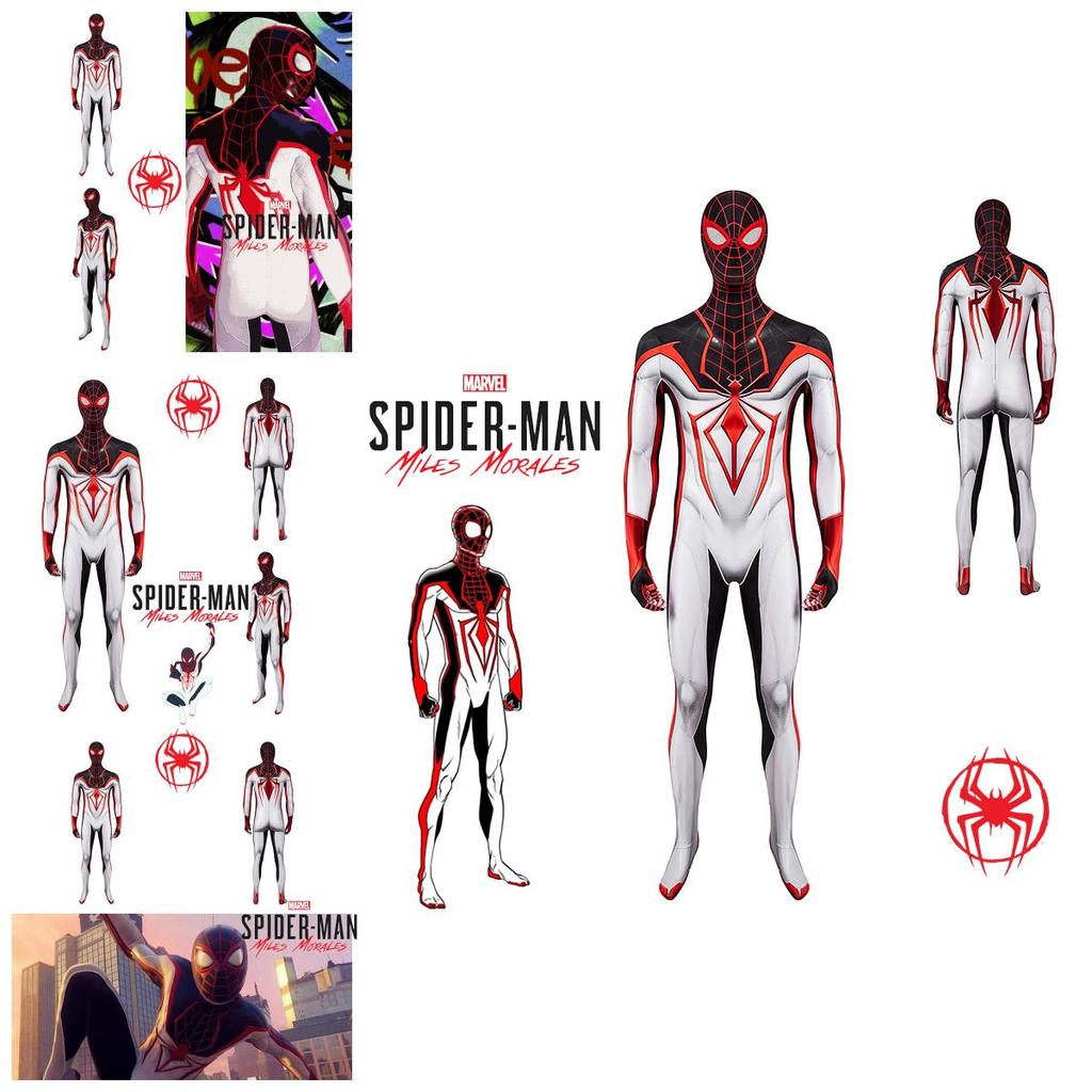 Spider-man Ps5 Miles Morales T.r.a.c.k. Costume da Cosplay Bianco per Adulti