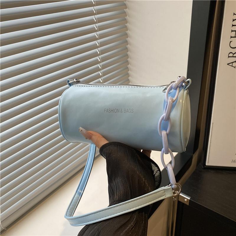 

Chain Cylinder Bag Atmospheric Versatile Solid Color Simple New Trend Niche Casual Shoulder Bag синий