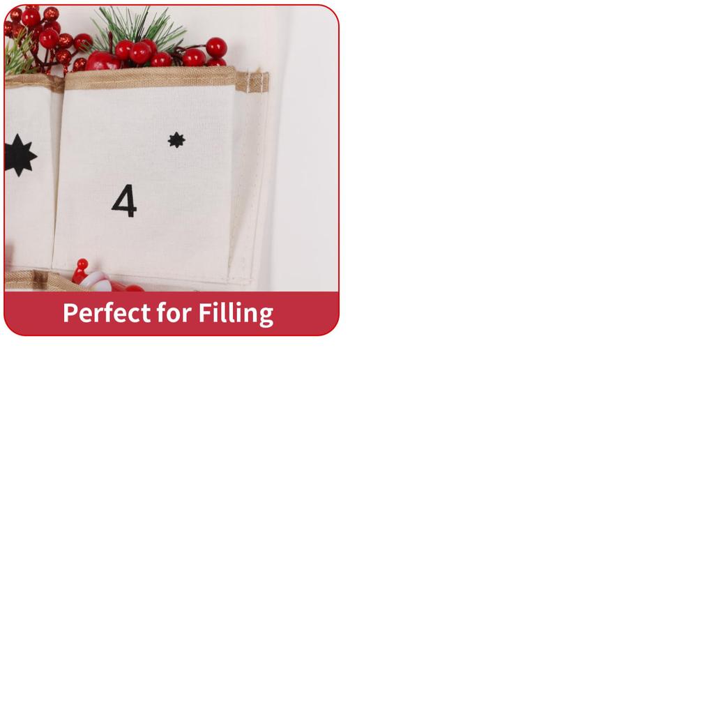 Fabric Christmas Advent Calendar with Pockets 24 Days Countdown Advent Calendar Reusable Hanging Storage Bag for Xmas Wall Decor