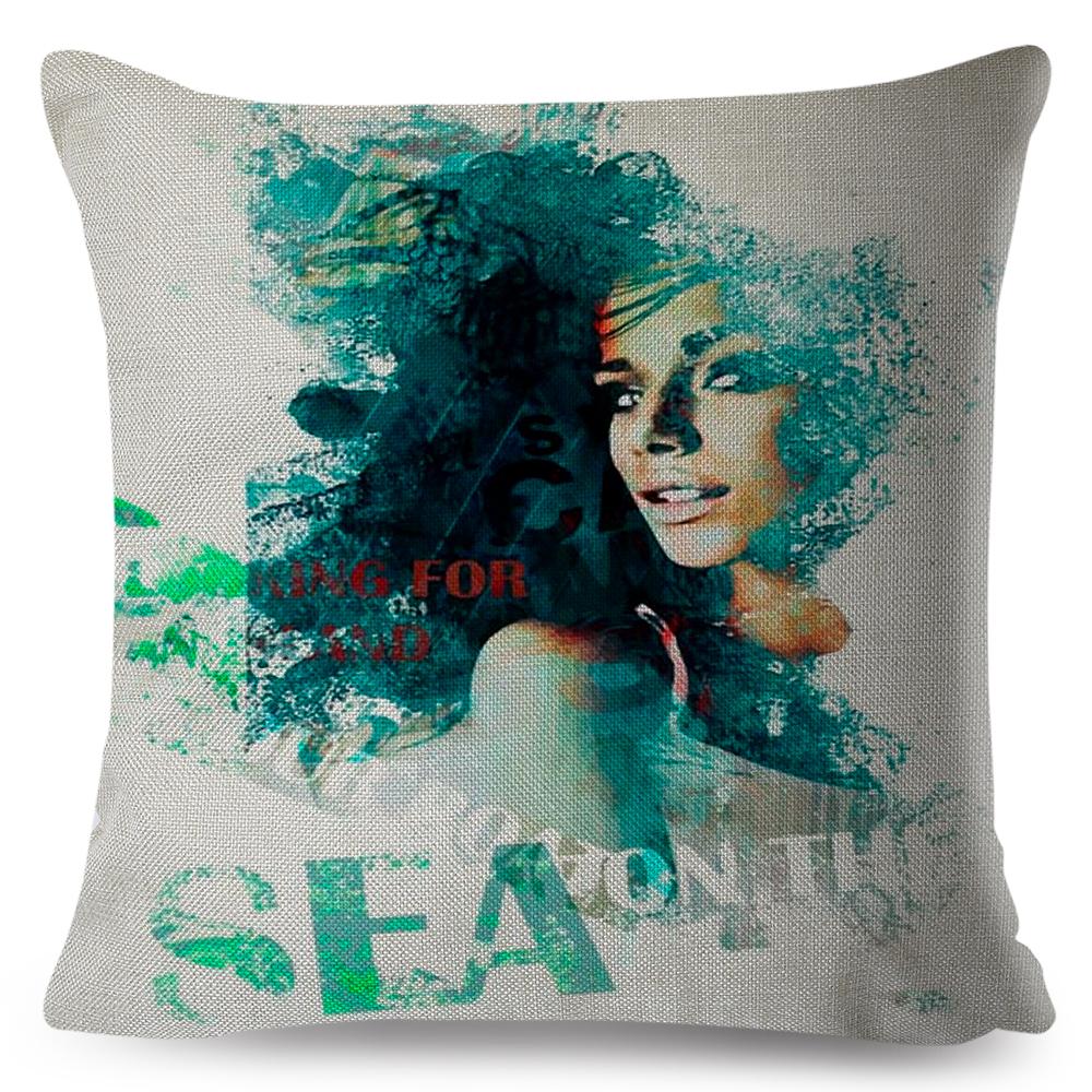 Fashion Woman Art Pillowcase Double Print Boho Lady Cushion Cover Soft Plush Portrait Pillowcase Home Decor