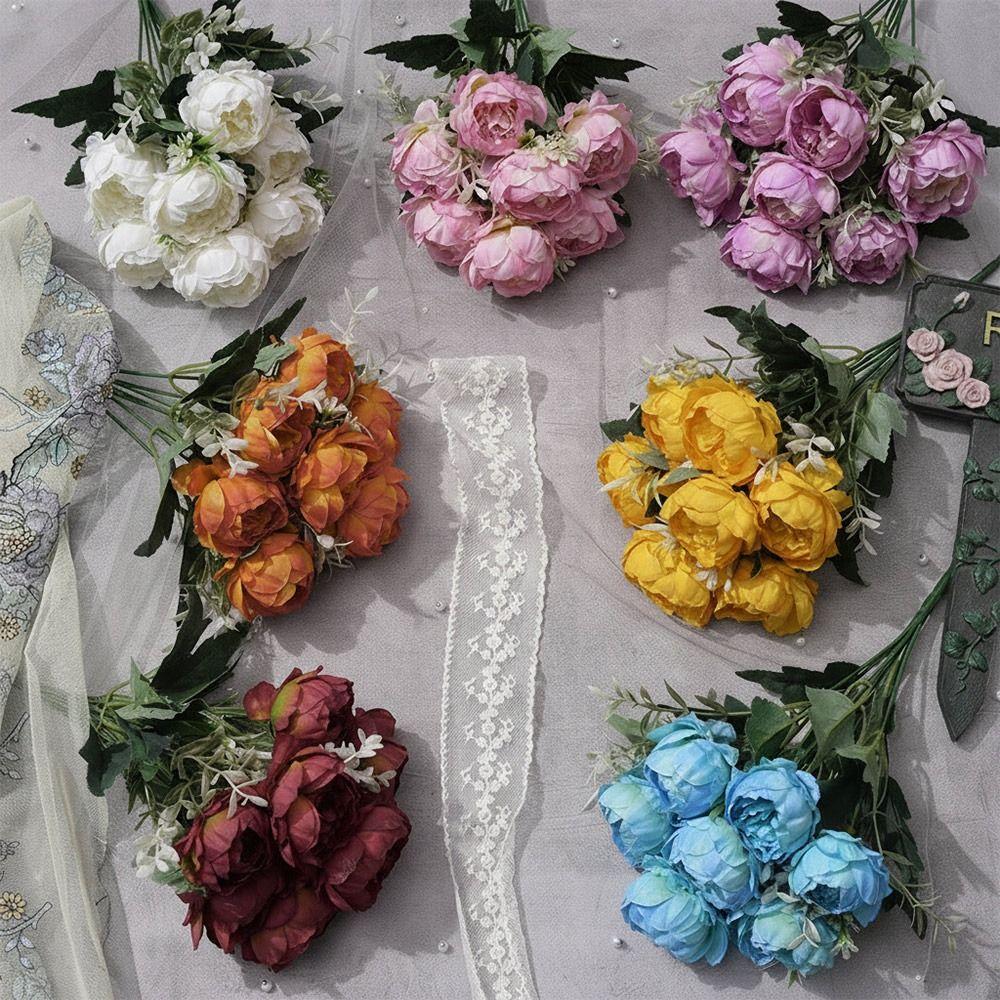 7 Heads Peony Artificial Flowers Multicolor Floral Arrangement Fake Peony Silk Petals Photo Props Simulation Peonies Bouquet